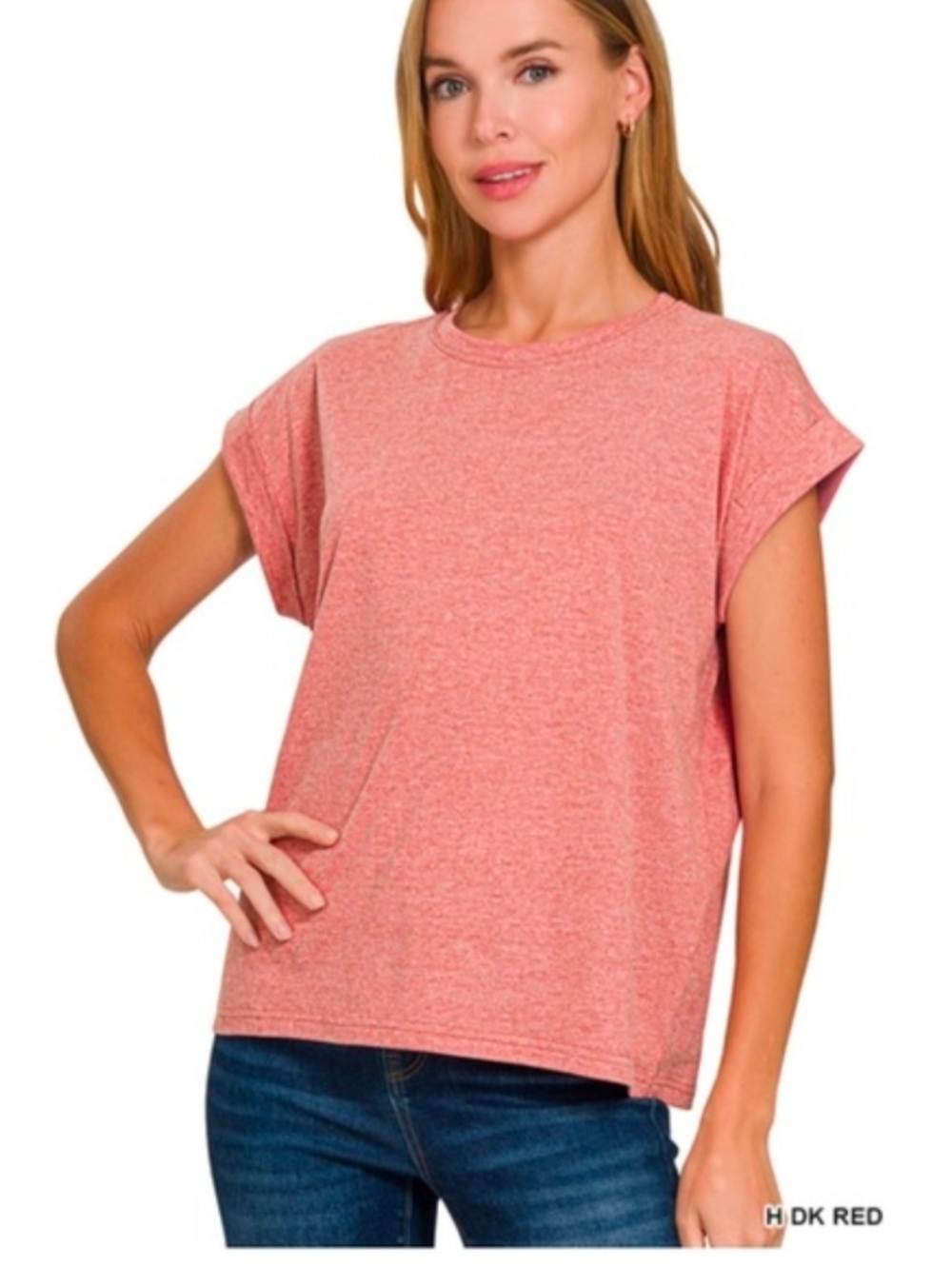 Zenana Outfitters Women's Heather Dark Red Relaxed Short Sleeve Tee